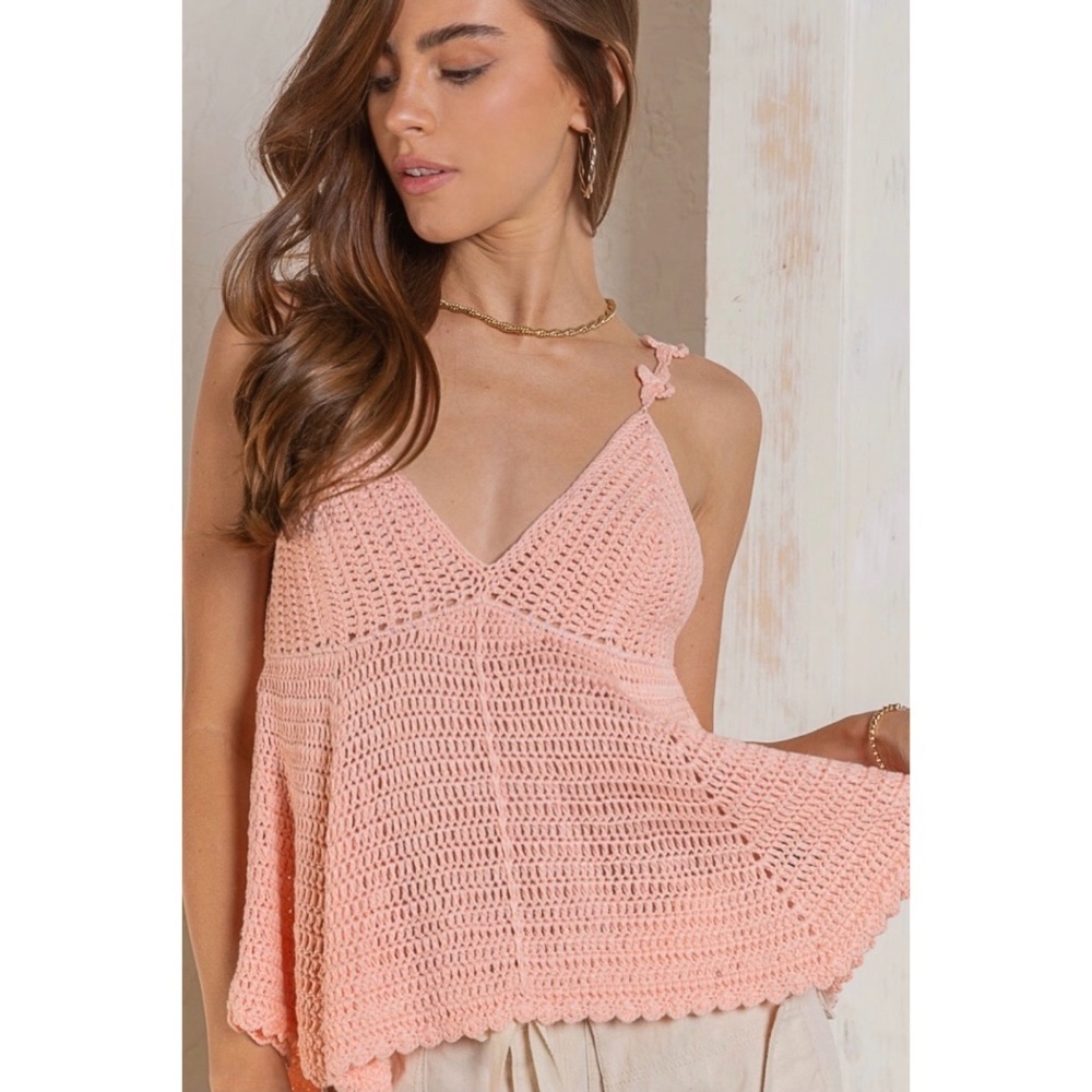 POL Blush Pink V Neck Sleeveless Cropped Knit Babydoll Top - Picture 11 of 11